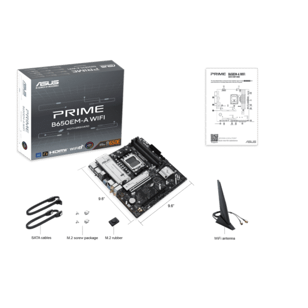 ASUS PRIME B650EM-A WIFI Micro-ATX Motherboard AMD B650 DDR5 PCIe 5.0 Wi-Fi 6 - PRIME B650EM-A WIFI