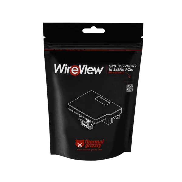 7 Thermal Grizzly WireView GPU Adapter Power Monitor 1x12VHPWR to 3x8Pin PCIe Reversed Aluminum Black OLED - TG-WV-P38H1R