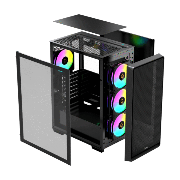 Ocypus GAMMA-C60-BKG400XX-GL Mid-Tower PC Case with Tempered Glass Side Panel and ARGB Fans - GAMMA-C60-BKG400XX-GL