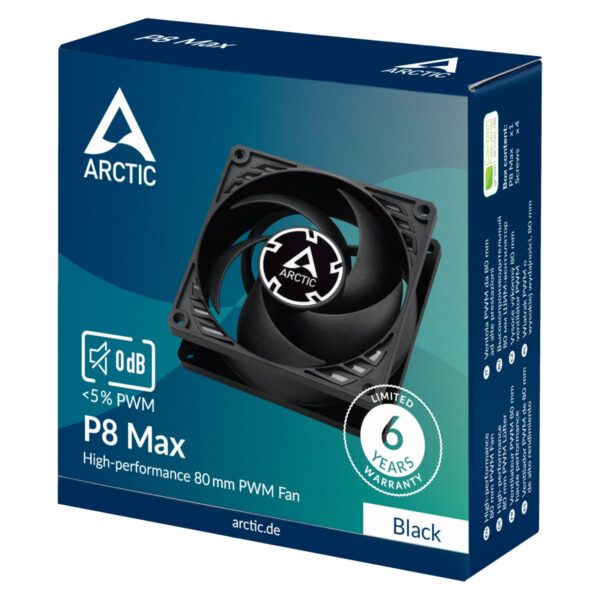 7 ARCTIC P8 Max 80 mm High Speed PWM Fan Fluid Dynamic Bearing Black Single Fan - ACFAN00286A
