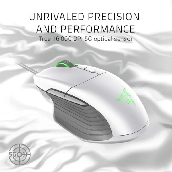 Razer Basilisk Mercury White Gaming Mouse 16000 DPI 5G Optical Sensor 8 Programmable Buttons - RZ01-02330300-R3M1