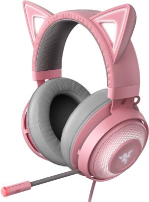 Razer Kraken Kitty Quartz Edition USB Gaming Headset with THX 7.1 Spatial Audio and Chroma RGB Kitty Ears - RZ04-02980200-R3M1