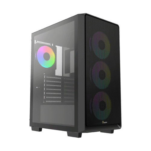 Ocypus GAMMA-C60-BKG400XX-GL Mid-Tower PC Case with Tempered Glass Side Panel and ARGB Fans - GAMMA-C60-BKG400XX-GL