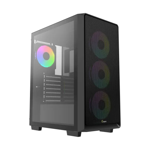 Ocypus GAMMA-C60-BKG400XX-GL Mid-Tower PC Case with Tempered Glass Side Panel and ARGB Fans - GAMMA-C60-BKG400XX-GL