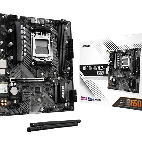 ASRock B650M-H/M.2+ WiFi Micro ATX AM5 DDR5 PCIe 5.0 M.2 Gen5 Wi-Fi 5 Motherboard