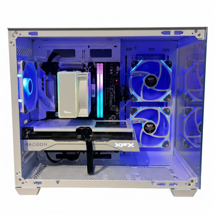 Quartz | Mid-Range White Gaming PC Package with AMD Ryzen 5 7500F, Radeon RX 9060 XT 16GB, 32GB DDR5 RAM, 1TB NVMe SSD – Perfect for 1440p Gaming and Content Creation