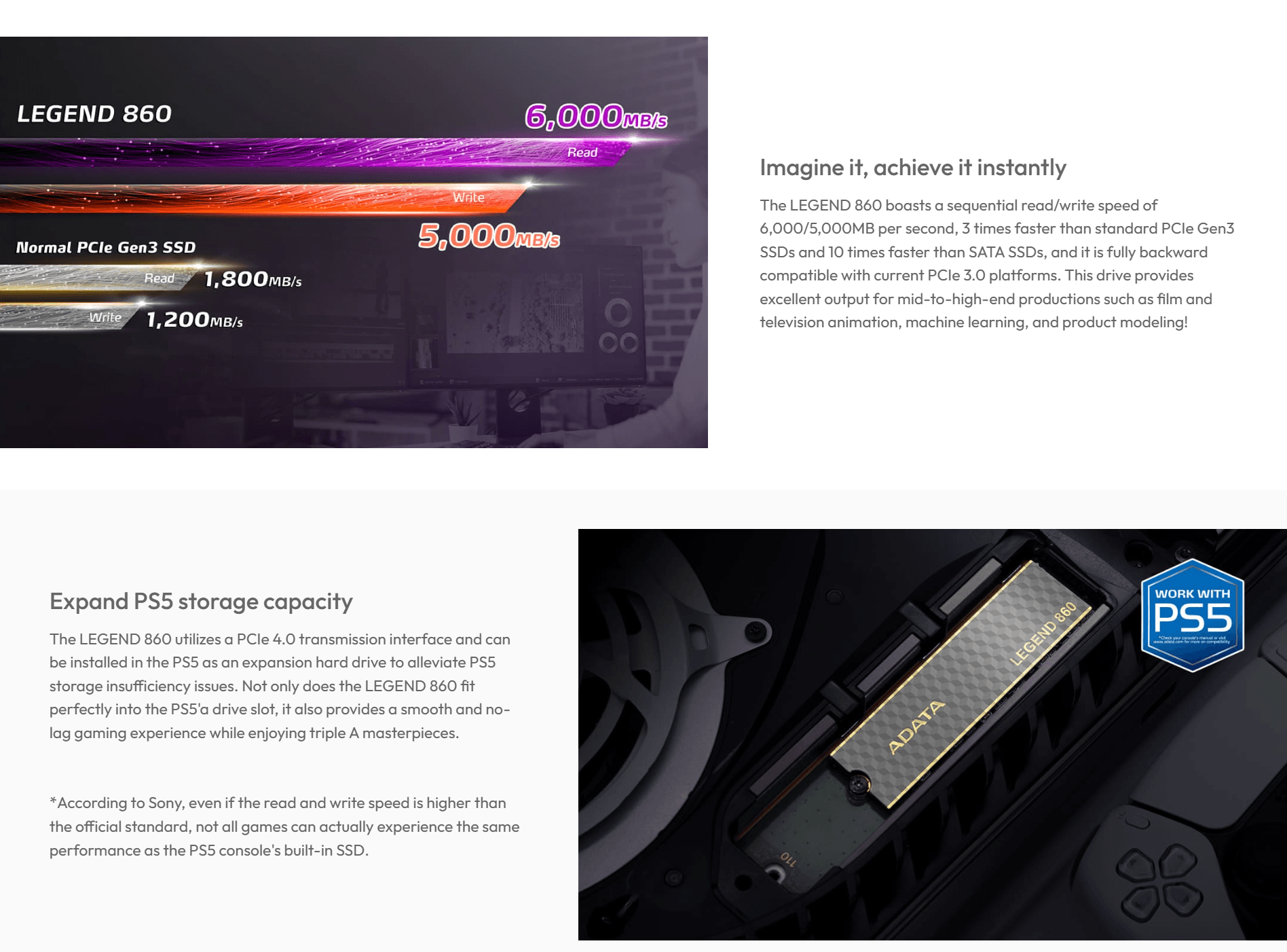 ADATA LEGEND 860 PCIe Gen4 x4 M.2 2280 NVMe SSD - Up to 6000MB/s - PS5 Compatible - 500GB | 1TB | 2TB