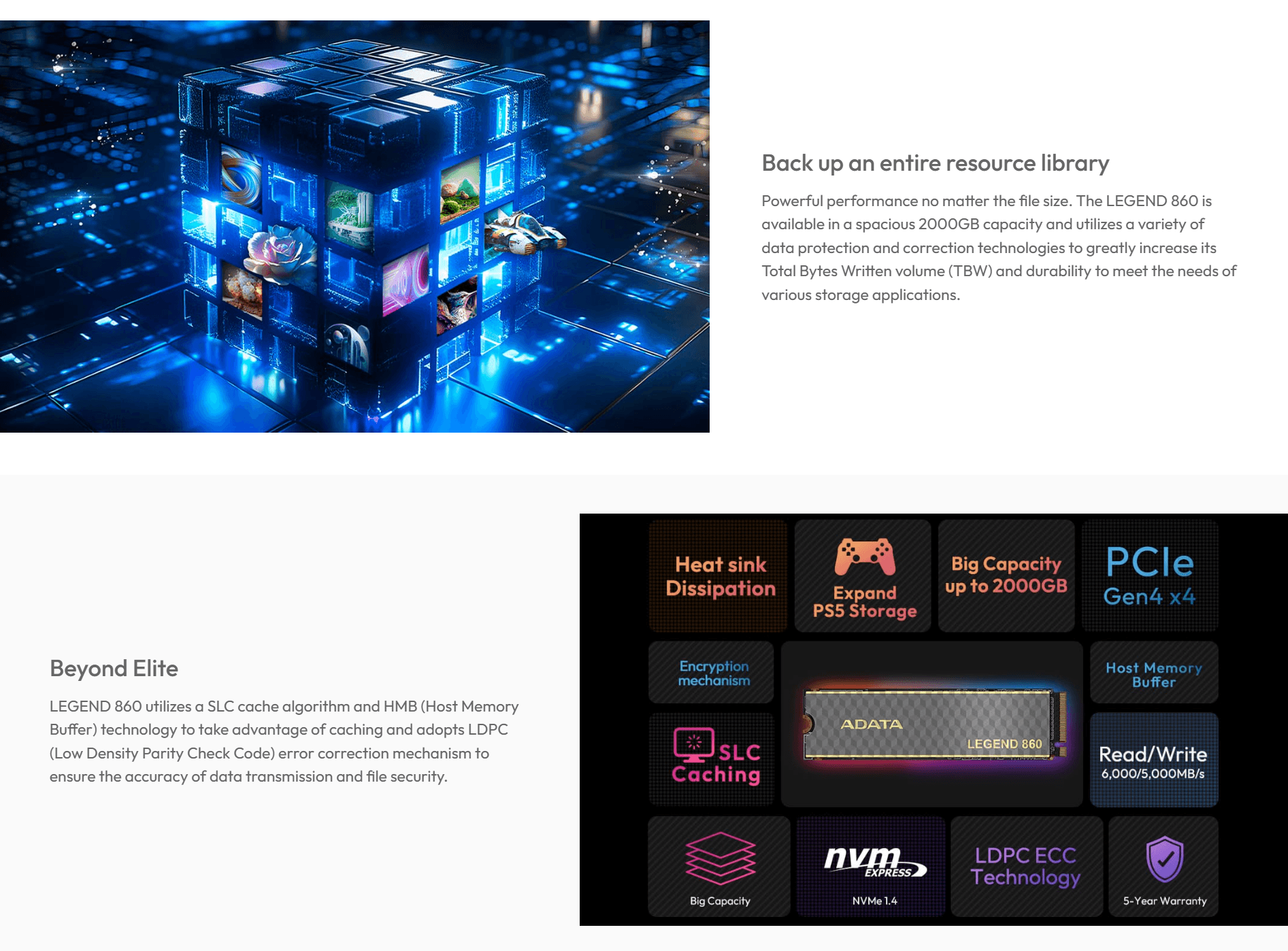 ADATA LEGEND 860 PCIe Gen4 x4 M.2 2280 NVMe SSD - Up to 6000MB/s - PS5 Compatible - 500GB | 1TB | 2TB