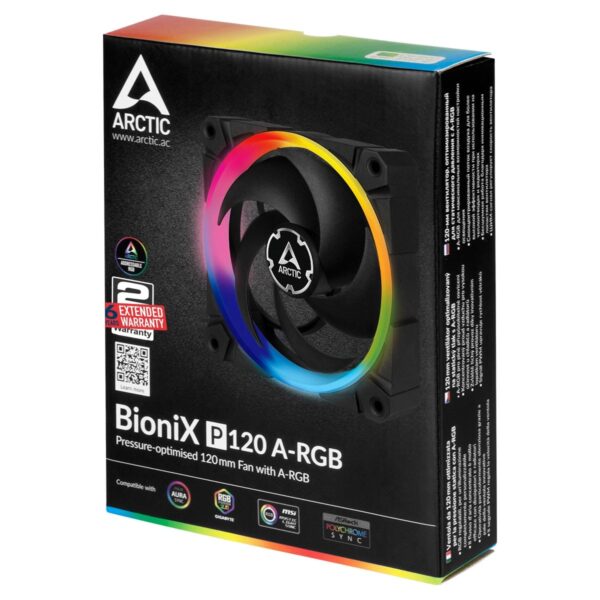 bionix-p120-argb-g06-6-years ARCTIC BioniX P120 A-RGB 120 mm Case Fan Fluid Dynamic Bearing Single Fan or 3 Pack - ACFAN00146A