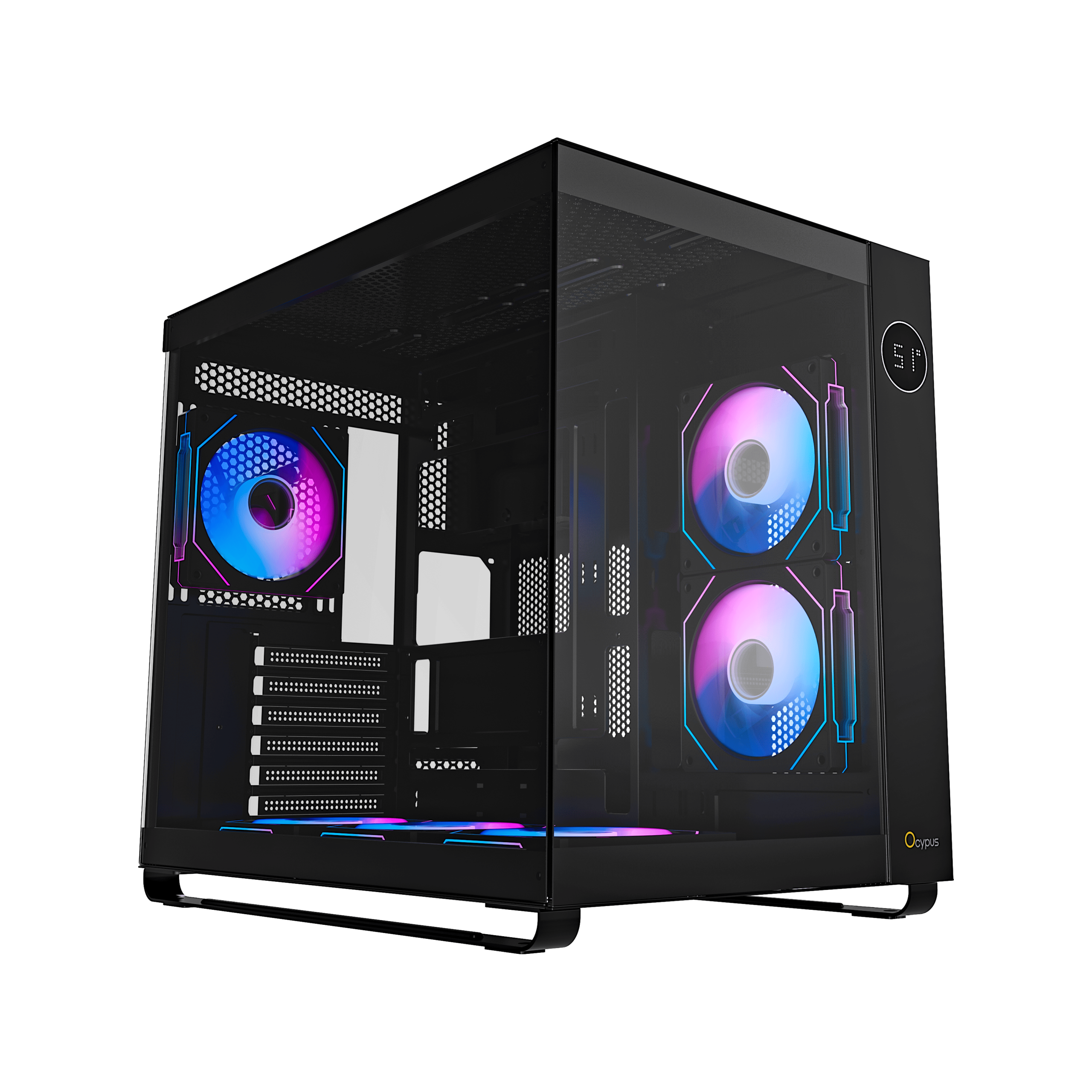 OCYPUS IOTA C70 Mid-Tower Case Dual Tempered Glass 6 ARGB Fans Black – IOTA-C70-BKD600XX-GL...