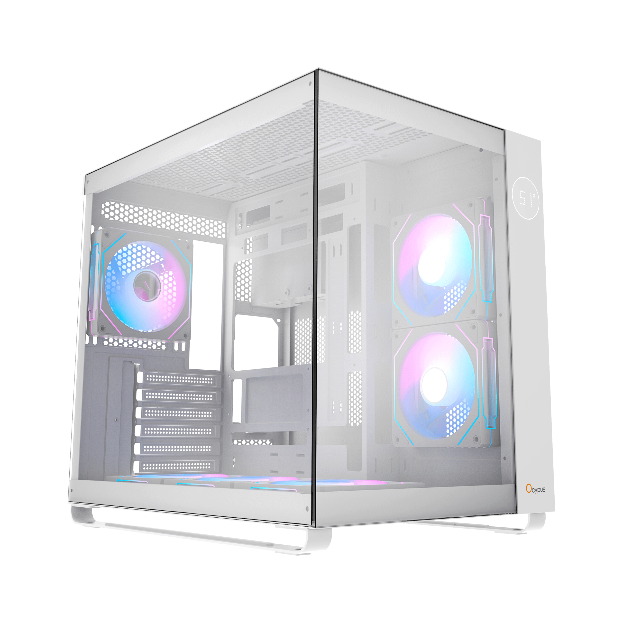 OCYPUS IOTA C70 Mid-Tower Case Dual Tempered Glass 6 ARGB Fans White – IOTA-C70-WHD600XX-GL...