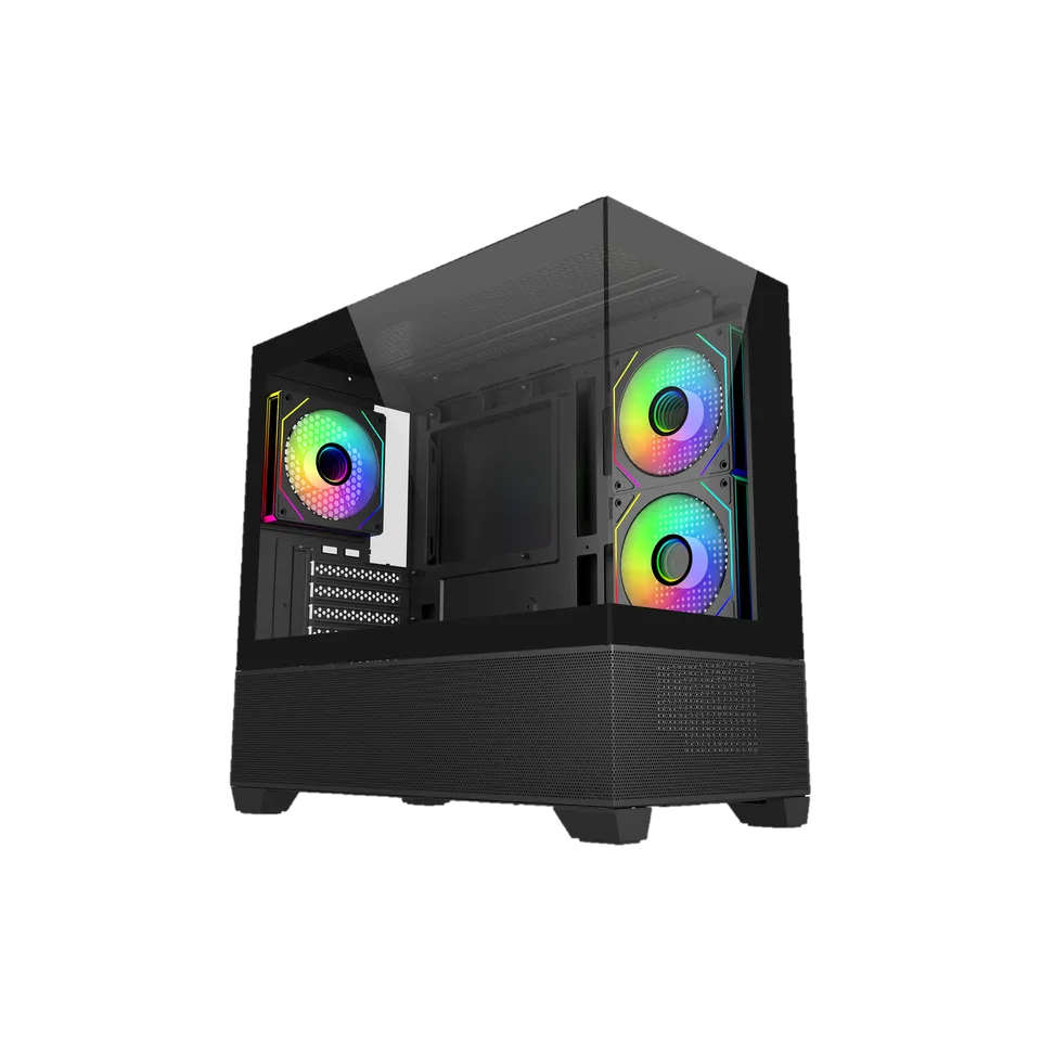 Cooler Master Elite 490 Black Compact Micro-ATX Case with Dual Tempered Glass and 360mm Radiator Sup...