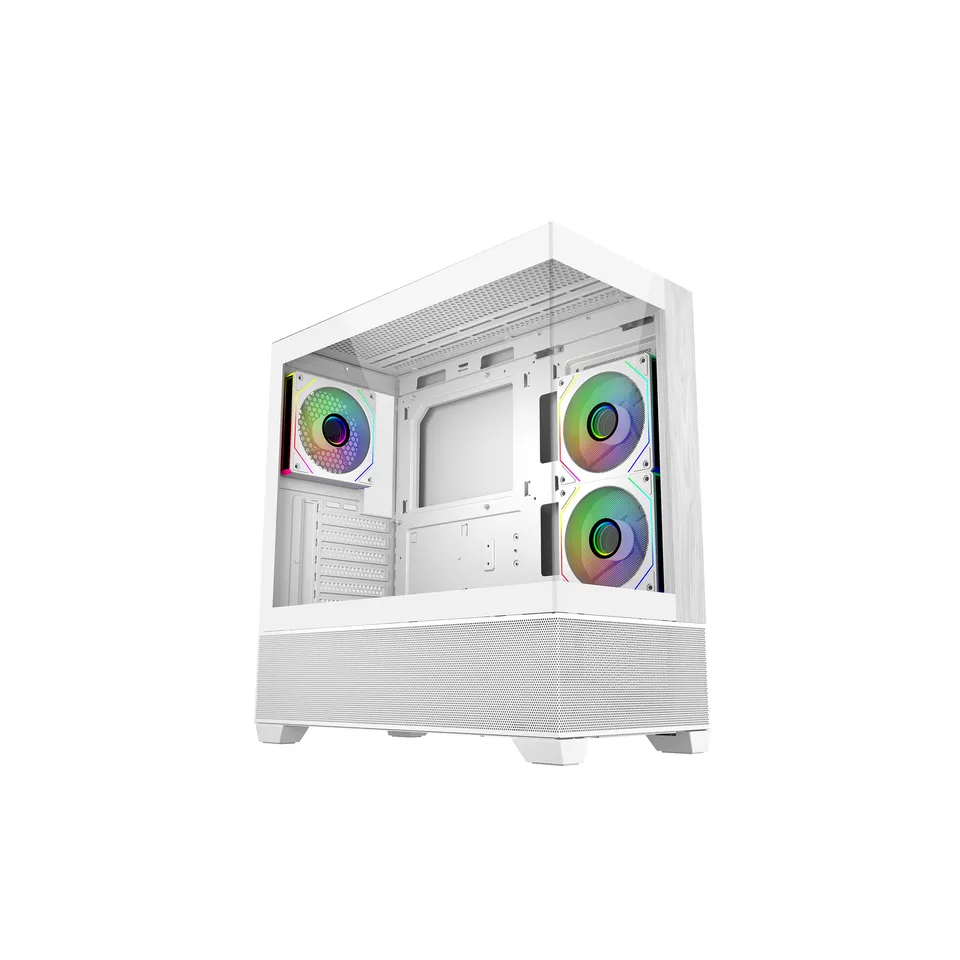 Cooler Master Elite 690 Mid-Tower ATX Case White Wood Tempered Glass USB 3.2 Gen 2×2 Type-C &#8...