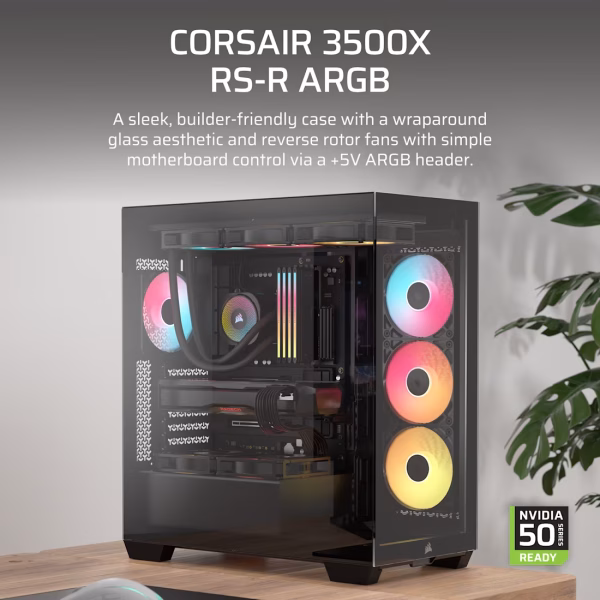 CORSAIR 3500X RS-R ARGB Wrap-Around Tempered Glass Mid-Tower Black - CS-CC-9011322-WW