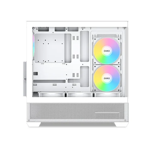 SAMA V40 270-Degree Dual Glass Mid-Tower with 6 ARGB Reverse Fans White - V40-WHADA6X1-GL