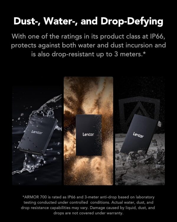 Lexar ARMOR 700 2TB Portable SSD USB 3.2 Gen 2x2 2000MB/s Read Write IP66 Rugged 3m Drop Resistant - LAR700X002T-RNBNG