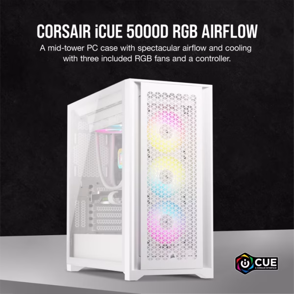 CORSAIR iCUE 5000D RGB AIRFLOW Tempered Glass Mid-Tower True White - CS-CC-9011243-WW