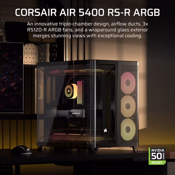 1 CORSAIR AIR 5400 RS-R ARGB Tempered Glass Mid-Tower Black - CS-CC-9011318-WW