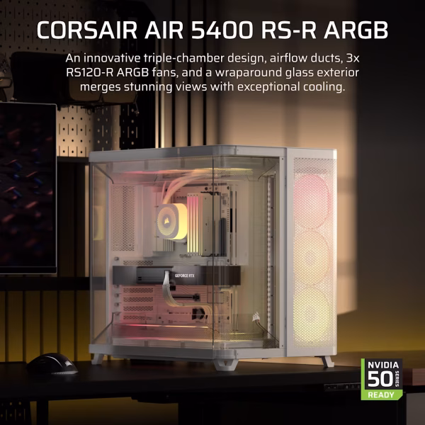 1 CORSAIR AIR 5400 RS-R ARGB Tempered Glass Mid-Tower White - CS-CC-9011319-WW