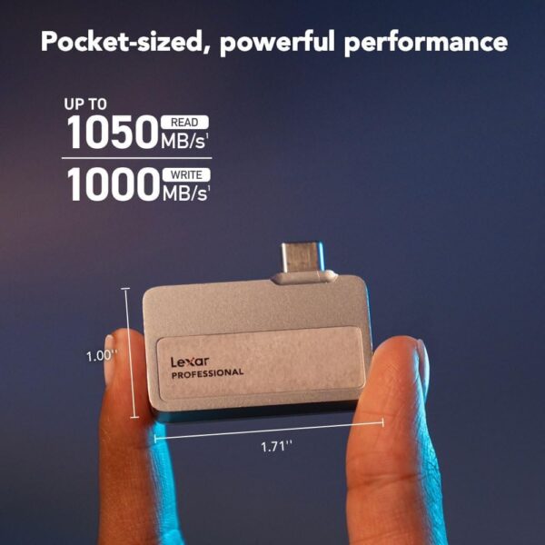 Lexar Professional Go Portable SSD 2TB USB 3.2 Gen 2 1050MB/s Read 1000MB/s Write Silver IP65 - LSL400X002T-RNSNG