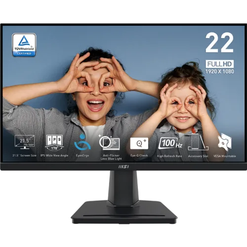 MSI PRO MP225 21.5" Full HD IPS 100Hz Monitor with EyesErgo, Adaptive-Sync, Accessory Slot - PRO MP225