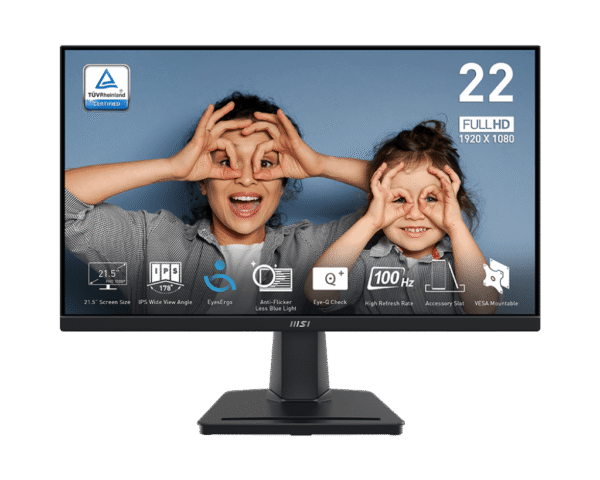 MSI PRO MP225 21.5" Full HD IPS 100Hz Monitor with EyesErgo, Adaptive-Sync, Accessory Slot - PRO MP225