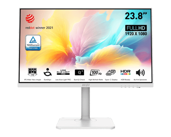 MSI Modern MD2412PW 21.45 Inch FHD VA Monitor 1920x1080 100Hz 1ms 4000:1 EyesErgo Adaptive-Sync - MODERN MD2412PW