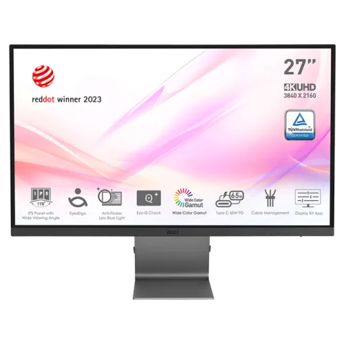 MSI Modern MD271UL 27 Inch 4K UHD IPS Monitor 3840x2160 60Hz USB-C 65W PD 99% DCI-P3 EyesErgo - MODERN MD271UL