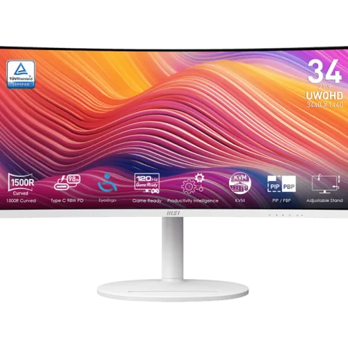 MSI Modern MD342CQP/W 34 Inch 1500R Curved VA Monitor UWQHD 3440x1440 120Hz 1ms USB-C 98W PD KVM - MODERN MD342CQP/W