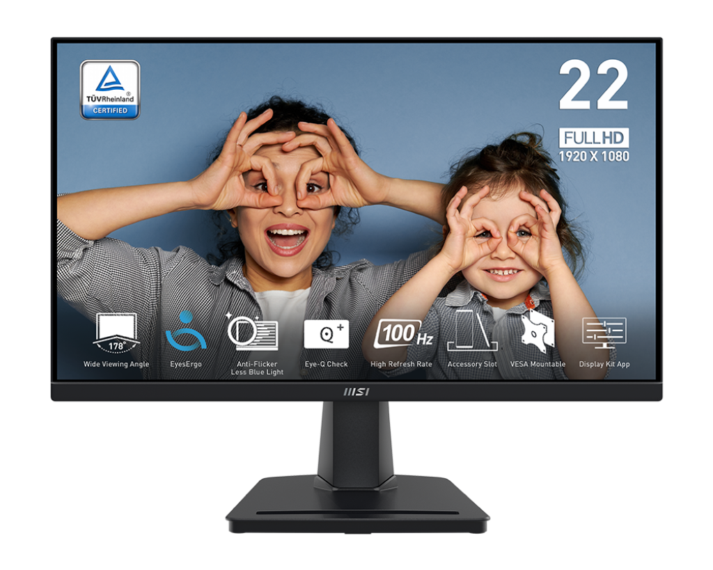 MSI PRO MP225V 21.45″ Full HD VA 100Hz Monitor with 4000:1 Contrast, EyesErgo, Adaptive-Sync – PRO MP225V