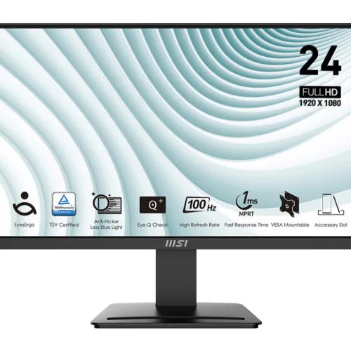MSI PRO MP2412 23.8" Full HD VA 100Hz Monitor with 4000:1 Contrast, Eye-Q Check, Tool-Free Design - PRO MP2412
