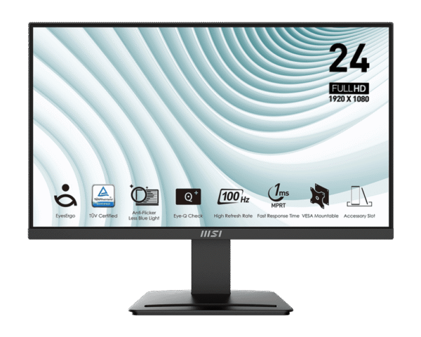 MSI PRO MP2412 23.8" Full HD VA 100Hz Monitor with 4000:1 Contrast, Eye-Q Check, Tool-Free Design - PRO MP2412