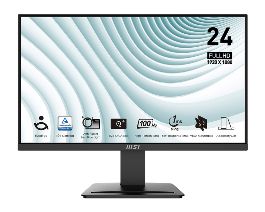 MSI PRO MP2412 23.8″ Full HD VA 100Hz Monitor with 4000:1 Contrast, Eye-Q Check, Tool-Free Design – PRO MP2412