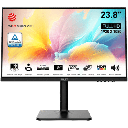 MSI Modern MD2412P 23.8" Full HD IPS 100Hz Monitor with EyesErgo, USB-C 15W PD, Adjustable Stand - MODERN MD2412P