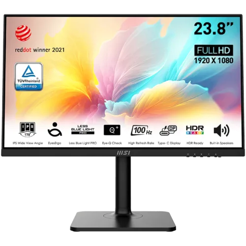 MSI Modern MD2412P 23.8" Full HD IPS 100Hz Monitor with EyesErgo, USB-C 15W PD, Adjustable Stand - MODERN MD2412P