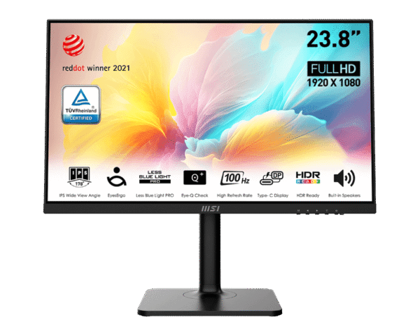 MSI Modern MD2412P 23.8" Full HD IPS 100Hz Monitor with EyesErgo, USB-C 15W PD, Adjustable Stand - MODERN MD2412P