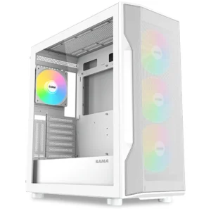 1740576046-1_Main_0001_1600x SAMA S40 Mesh Front Mid-Tower with 4 ARGB PWM Fans White - S40-WHAPA4X1-GL
