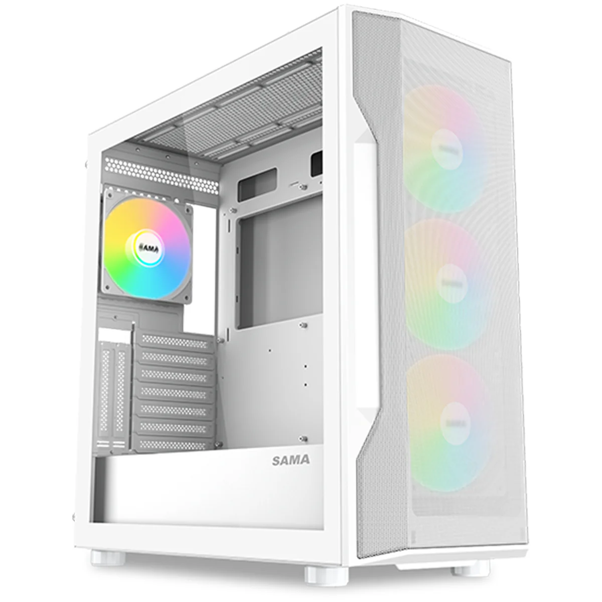 SAMA S40 Mesh Front Mid-Tower with 4 ARGB PWM Fans White – S40-WHAPA4X1-GL