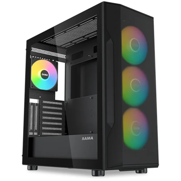 SAMA S40 Mesh Front Mid-Tower with 4 ARGB PWM Fans Black - S40-BKAPA4X1-GL