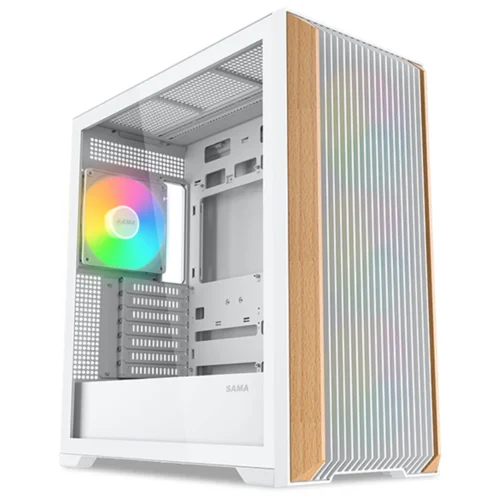 SAMA Z60 Walnut Wood Wide-Body Mid-Tower with 4 ARGB 140 mm Fans White - Z60-WHAWA4X1-GL