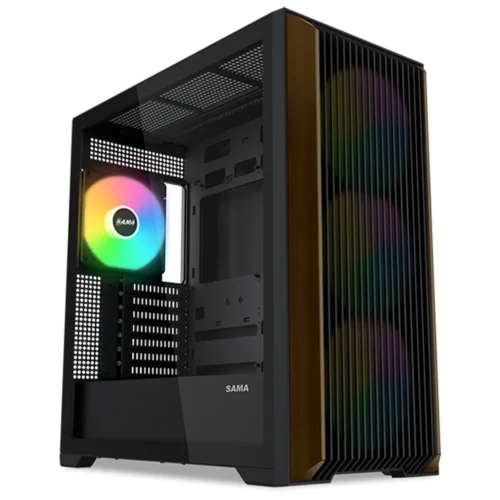 SAMA Z60 Walnut Wood Wide-Body Mid-Tower with 4 ARGB 140 mm Fans Black - Z60-BKAWA4X1-GL