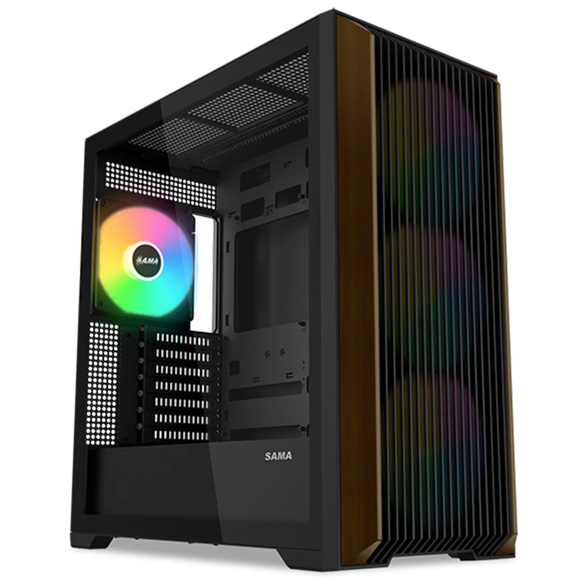 SAMA Z60 Walnut Wood Wide-Body Mid-Tower with 4 ARGB 140 mm Fans Black – Z60-BKAWA4X1-GL