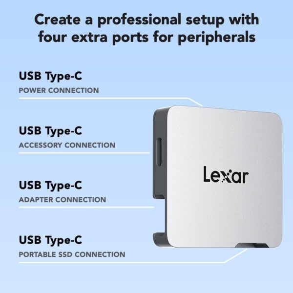 Lexar Professional Go Portable SSD with Hub USB 3.2 Gen 2 1050MB/s Read 1000MB/s Write 4-Port 10Gbps IP65 Silver - LPASL400-RNSNG