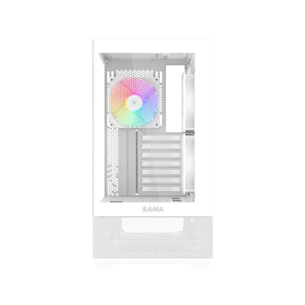 SAMA V40 270-Degree Dual Glass Mid-Tower with 6 ARGB Reverse Fans White - V40-WHADA6X1-GL