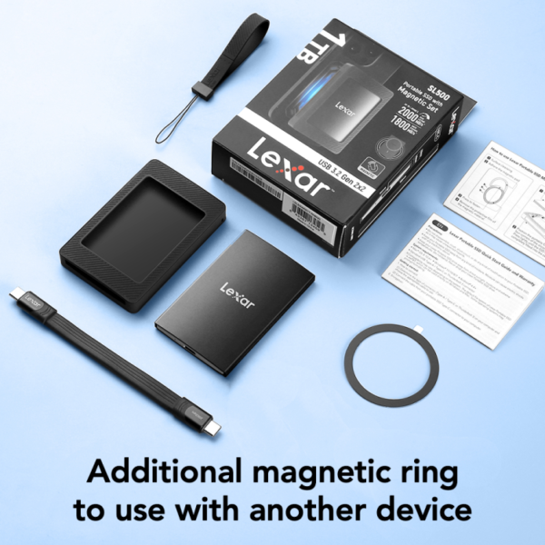Lexar SL500 2TB Portable SSD USB 3.2 Gen 2x2 Up to 2000MB/s Read 1800MB/s Write Aluminum Magnetic Set - LSL500M002T-RNBNG