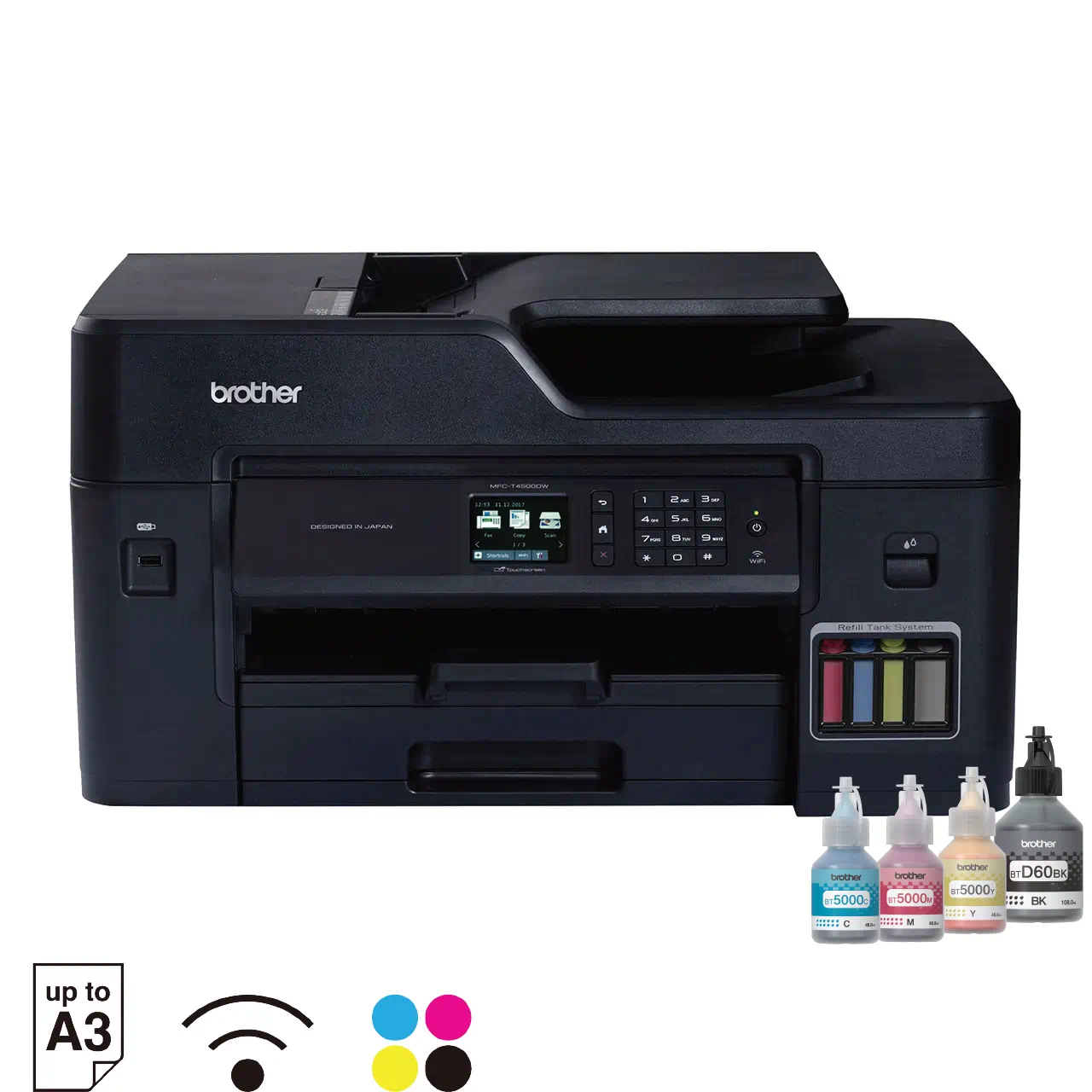Brother MFC-T4500DW A3 Ink Tank All-in-One Inkjet MFC – Print/Scan/Copy/Fax, Auto Duplex, 22ipm Mono/20ipm Color, 50-Sheet ADF, 350-Sheet Input, 2.7in Touchscreen, 6500/5000 Page Yield – MFC-T4500DW