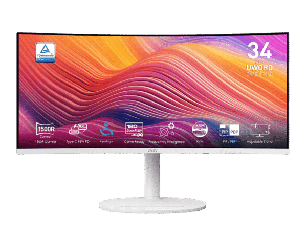 MSI Modern MD342CQP/W 34 Inch 1500R Curved VA Monitor UWQHD 3440x1440 120Hz 1ms USB-C 98W PD KVM - MODERN MD342CQP/W
