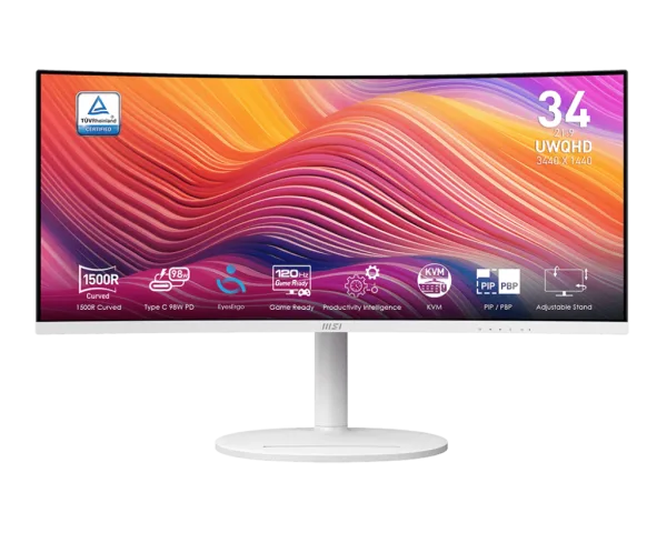 MSI Modern MD342CQP/W 34 Inch 1500R Curved VA Monitor UWQHD 3440x1440 120Hz 1ms USB-C 98W PD KVM - MODERN MD342CQP/W