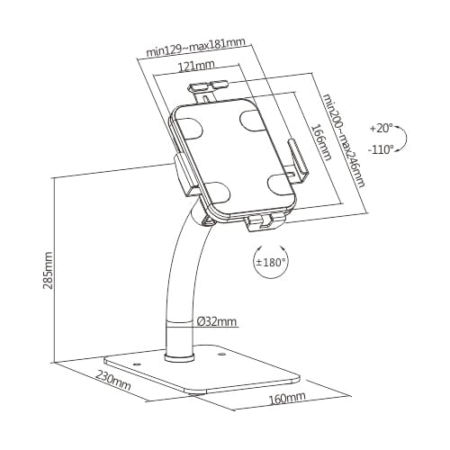 Brateck PAD33 Universal Anti-Theft Tablet Countertop Kiosk Stand 7.9-11 Inch Secure White - Brateck-PAD33-03 White