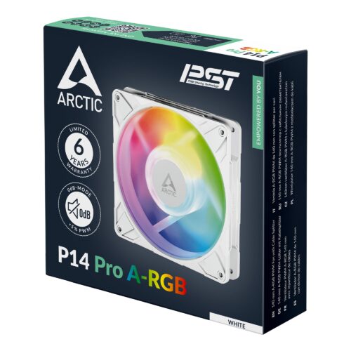 ARCTIC P14 Pro A-RGB White 140mm PWM Fan High Static Pressure 2500 RPM Daisy-Chain - ACFAN00318A